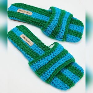 Free People Show Your Stripes Hand Knitted Sandals Blue Green Size 8